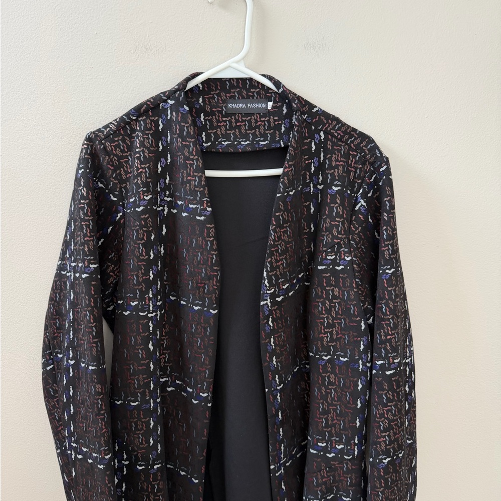 Multi-Colored Plaid Patterned Long Coat, Sz M - image 6